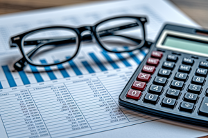 calculatrice-lunettes-document-financier-flou