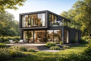 maison-container-moderne-baies-vitrees-arbres