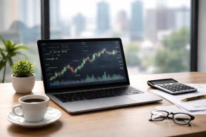 bureau-moderne-ordinateur-portable-objets-investissement