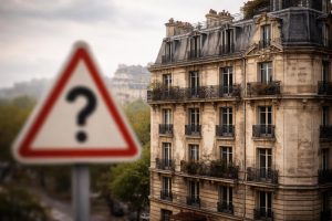 batiment-ancien-panneau-question-paysage-urbain-flou